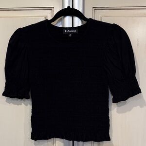 En Saison Black Smocked Puff Sleeve Blouse size medium